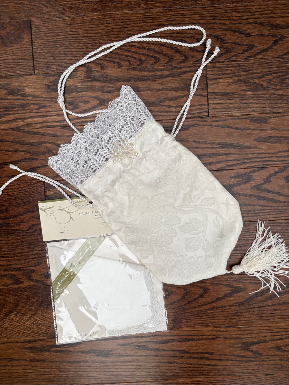 Bridal Handkerchief & Satin Brocade Dolly Bag Wedding Accessories